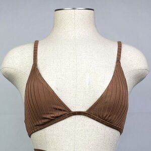 Aerie Swim Bikini Top Size XS Brown Shiny Ribbed Triangle Womens Swimsuit Retro